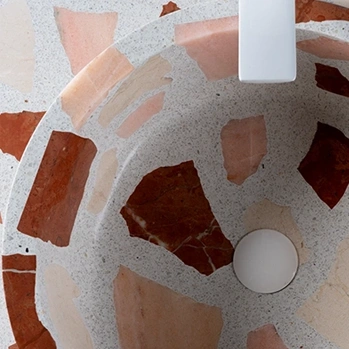 Terrazzo sink and worktop with red and pink marble